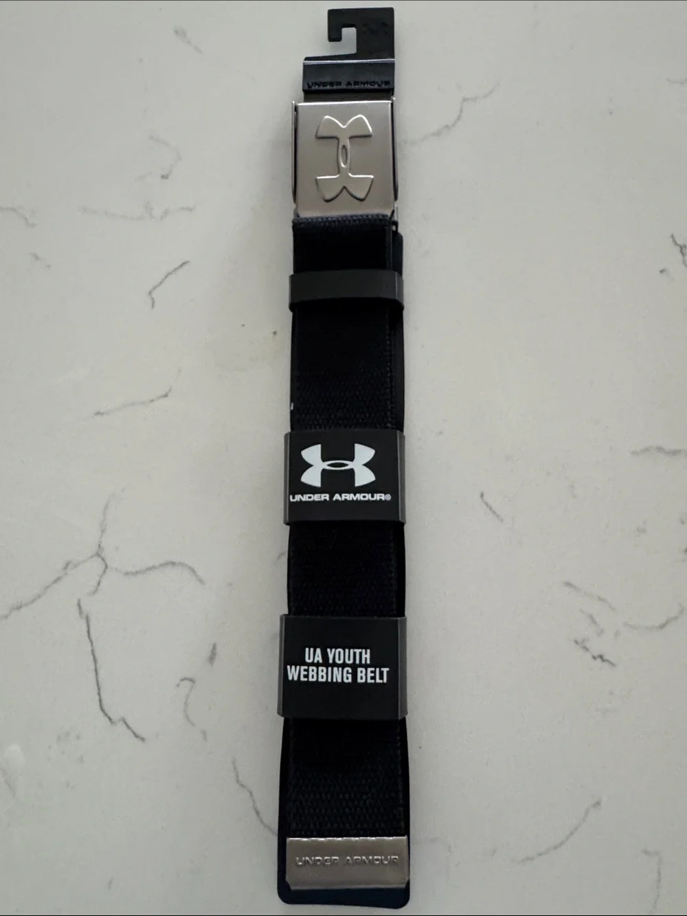 Under Armour Black Youth Webbing Belt with Silver Buckle